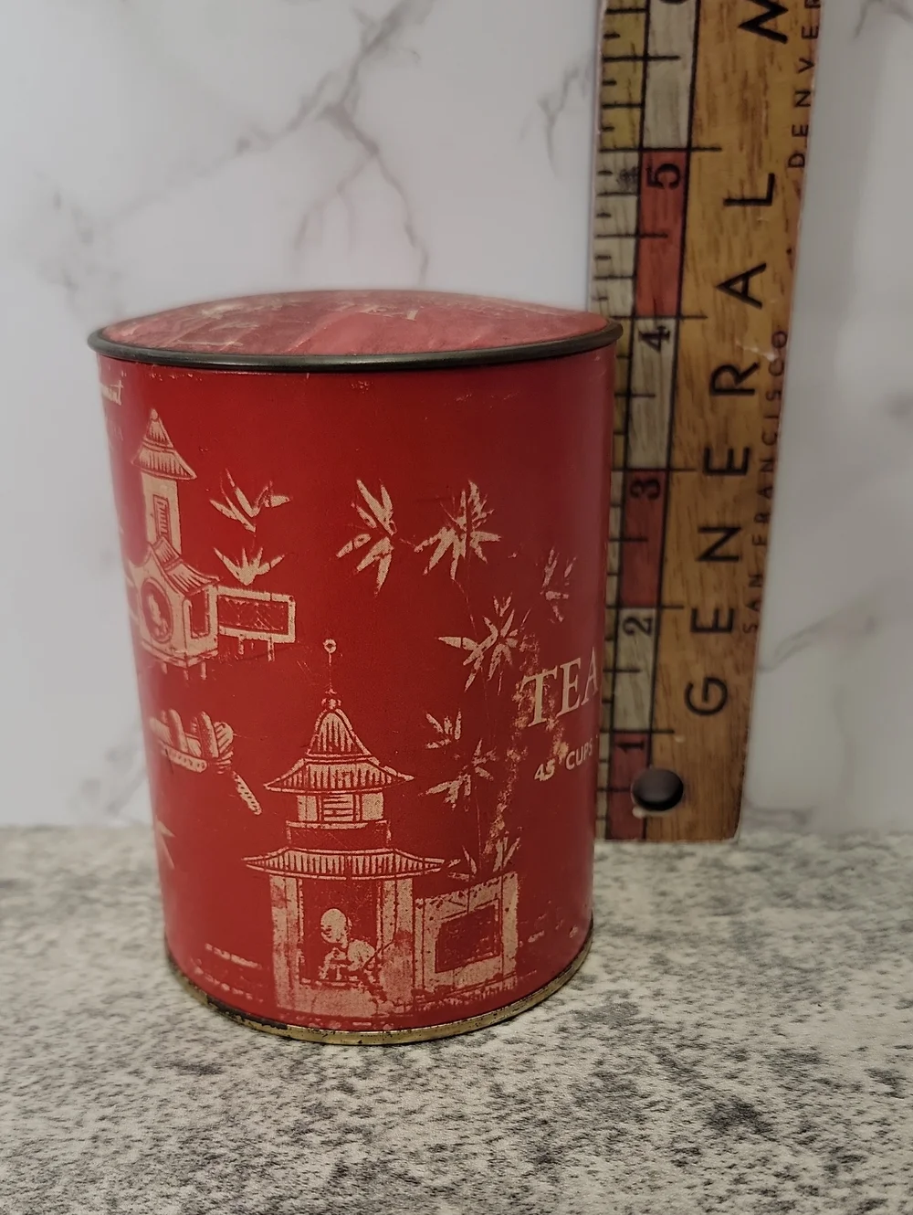 Super Rare Vintage Constant Comment Red Tea Container with Pagoda Art